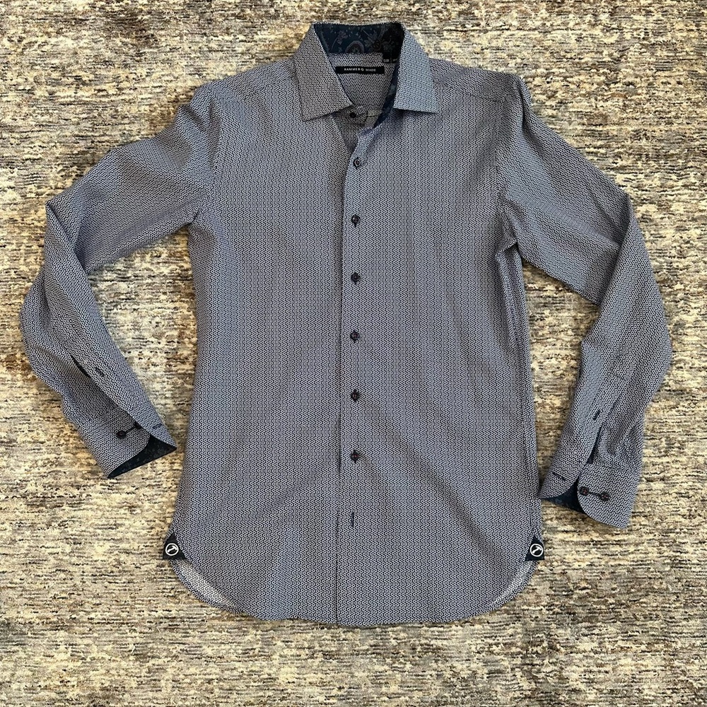 Hammer Made Dark Blue Patterned Dress Shirt